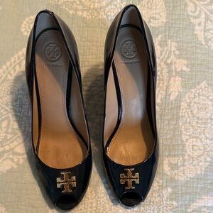 Tory Burch Navy Patent Peep-Toe Heels